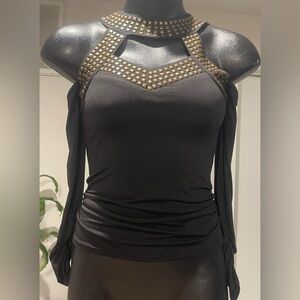 Black and Gold Women's Studded L/S Top, Size Small